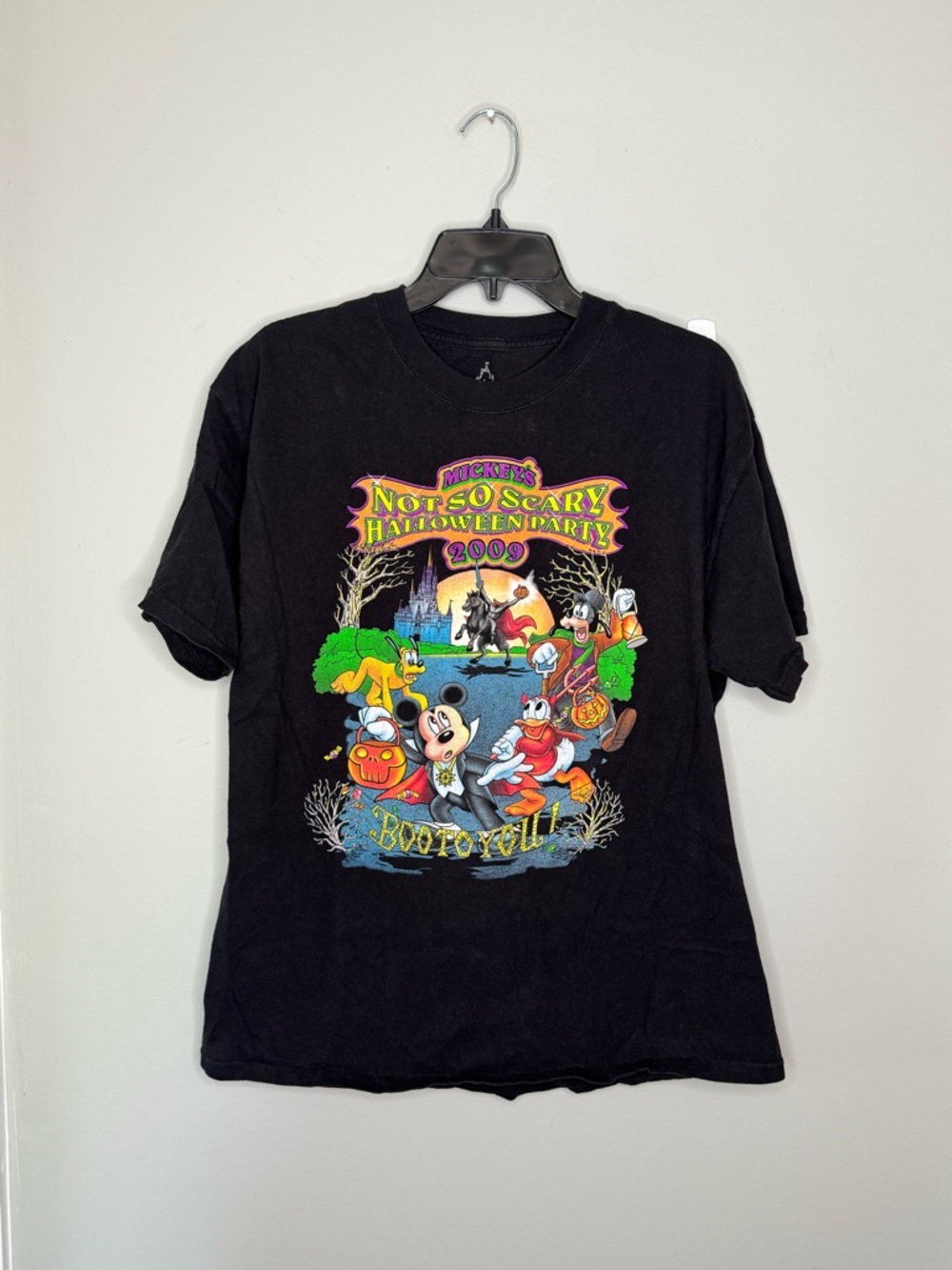 Disney Mickey Mouse Not So Scary Halloween Party 2009 Y2K Black Tee Shirt - L